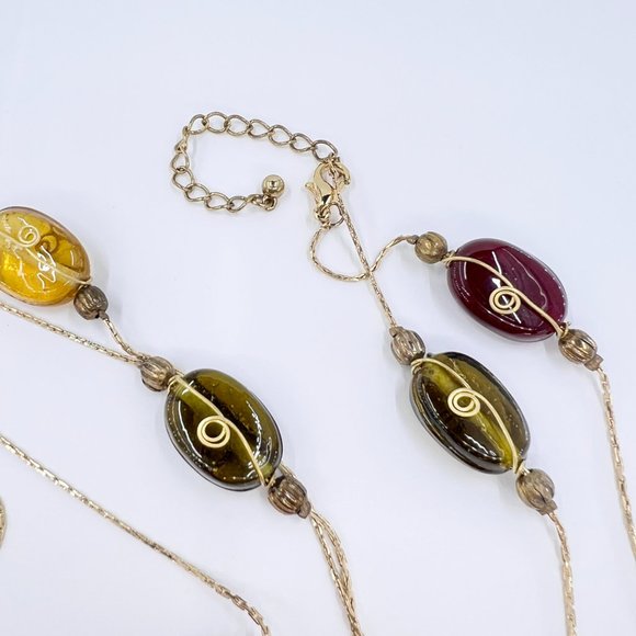 NWOT - Stunning Wire Wrapped Glass Bead Gold Tone Single Strand 58” Necklace - Picture 6 of 7